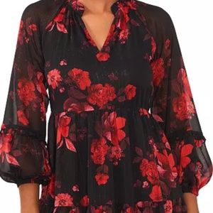 MSK Petite Metallic Floral Babydoll Dress